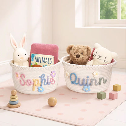 Personalized Knit Baby Basket · Monogrammed Newborn Girl Gift Basket