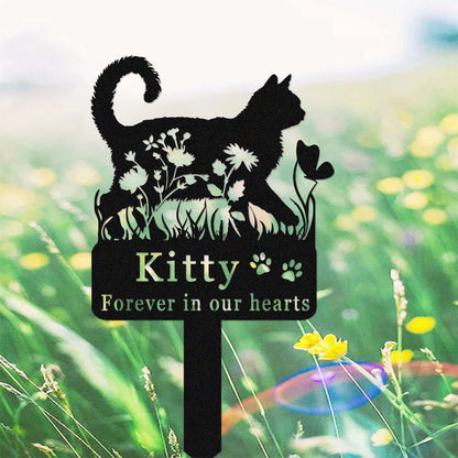 Personalized Metal Cat Stake, Cat Memorial Stake with Flowers