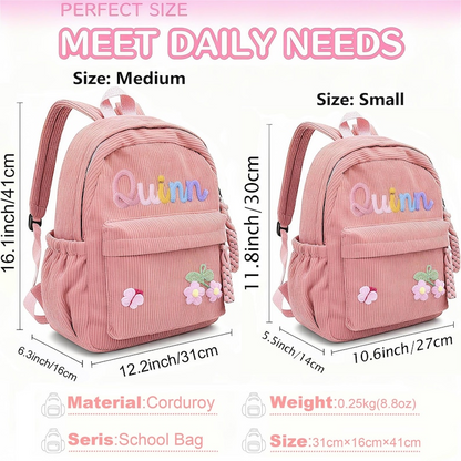 Personalized Corduroy Kids Backpack: Custom Name Schoolbag
