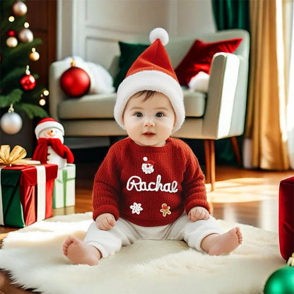 Red Baby Christmas Sweater|Personalized Santa Sweater with Name