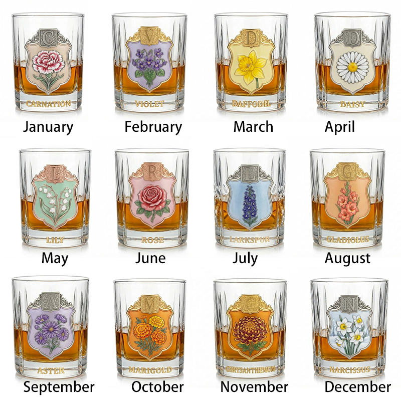 Personalized Birth Flower Whiskey Glass