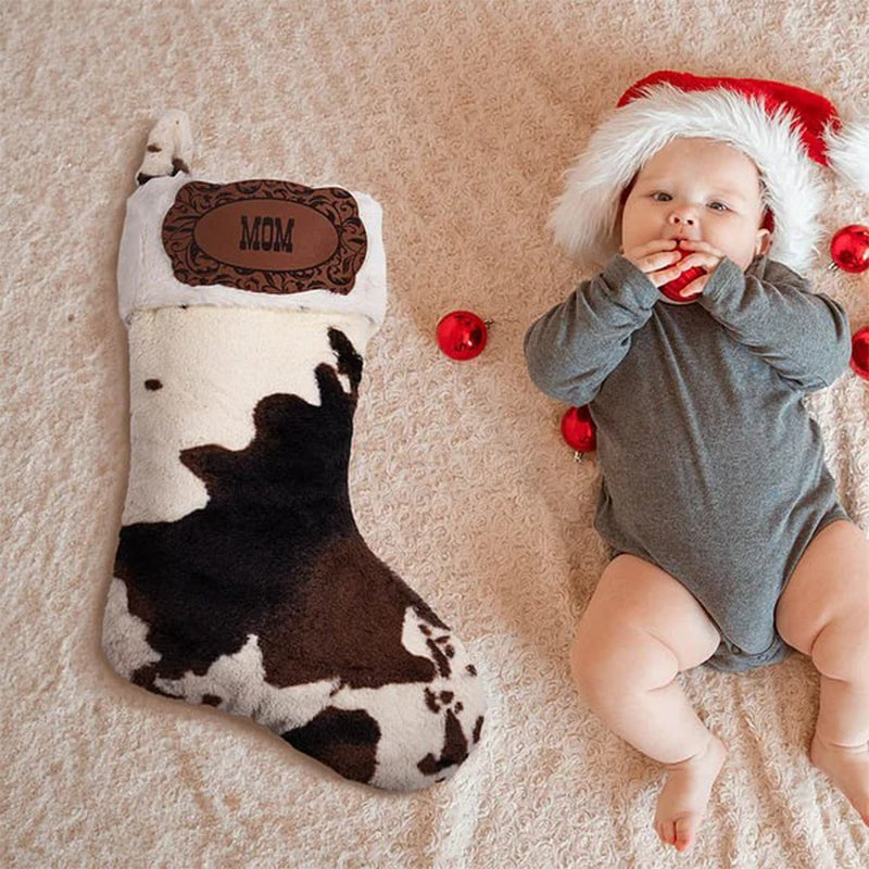 Personalized Western Cowboy Cow Print Fleece Christmas Stocking