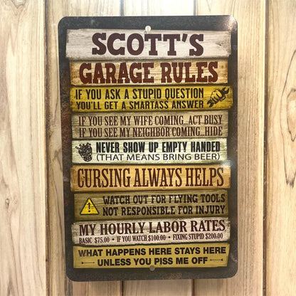 Personalized Garage Rules Sign for Workshop or Office