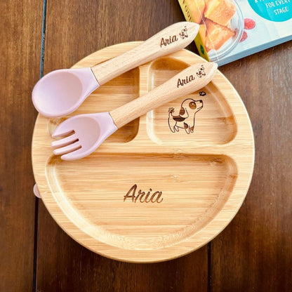 Personalized Baby Dining Set | Toddler Feeding| Name Plate | Custom Name Engraved Bow