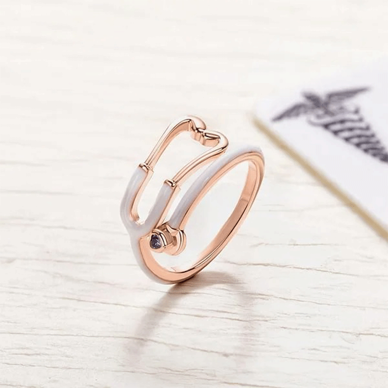 Personalized Multicolor Enamel Stethoscope Heart Birthstone Ring Nurses
