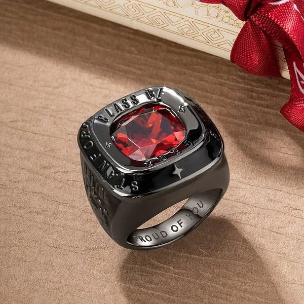 Personalized Engraved Stamp Ring with Birthstone Graduation Gift