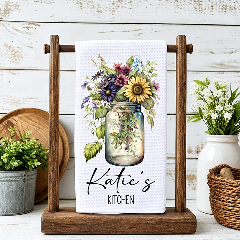 Personalized Wildflowers Jar Tea Dish Hand Kitchen Towel