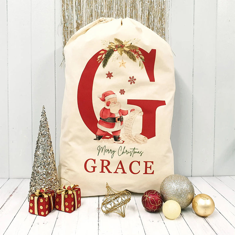 Personalized Name & Initial Christmas Gift Sack Custom Your Name