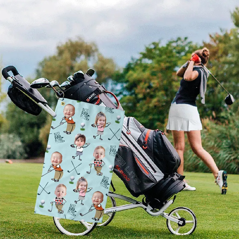 Custom Photo Golf Towel With Baby Face, Custom Dad Golf Towel With Kids Faces