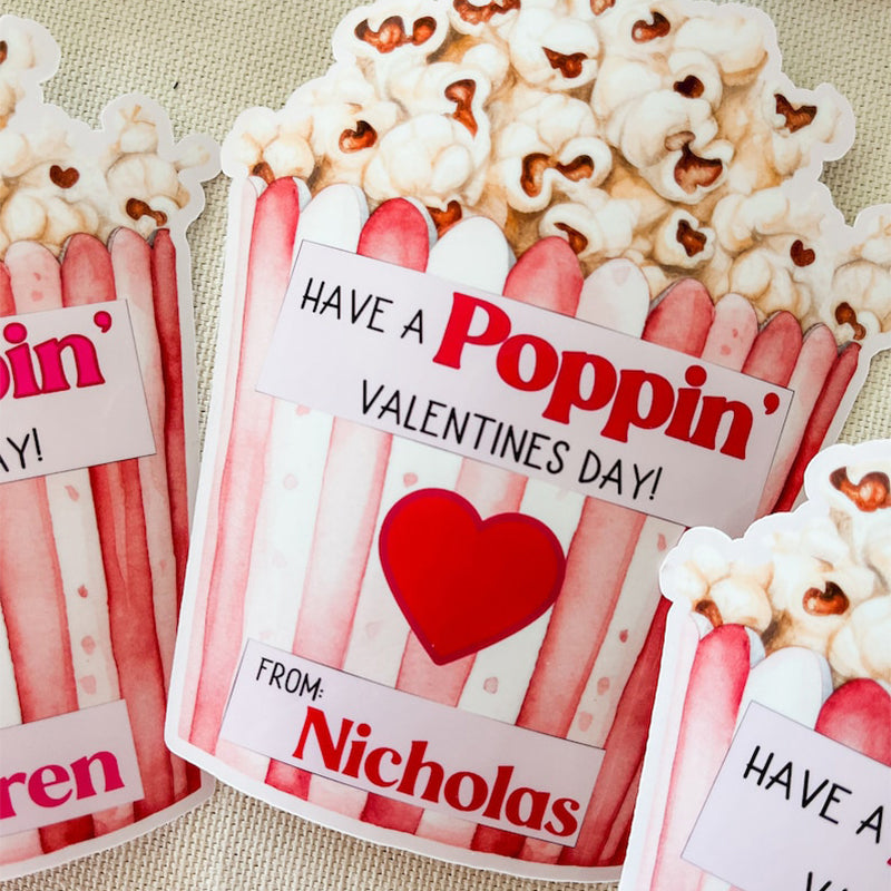Valentine popcorn stickers,Valentine's Day stickers sets of 6