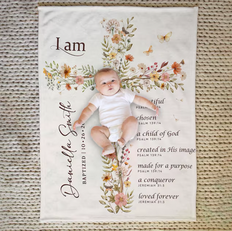 Baptism Gift Girl, Baptism Blanket, Personalized Blanket For Baby