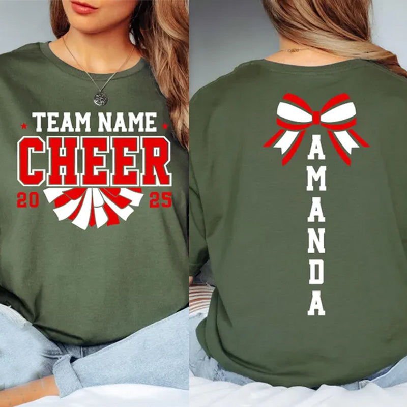 Custom Cheer Team Name Shirt, Custom Cheerleader Gift Two Sided Shirt
