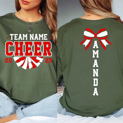 Custom Cheer Team Name Shirt, Custom Cheerleader Gift Two Sided Shirt
