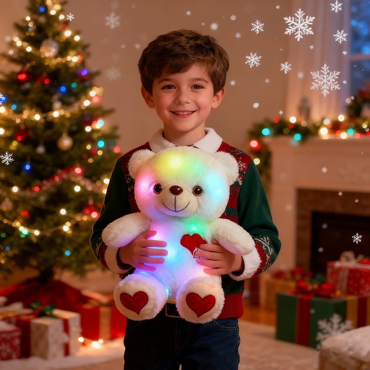 LED Bear Plush with Heart & Rose - Soft Cuddly Stuffed Animal