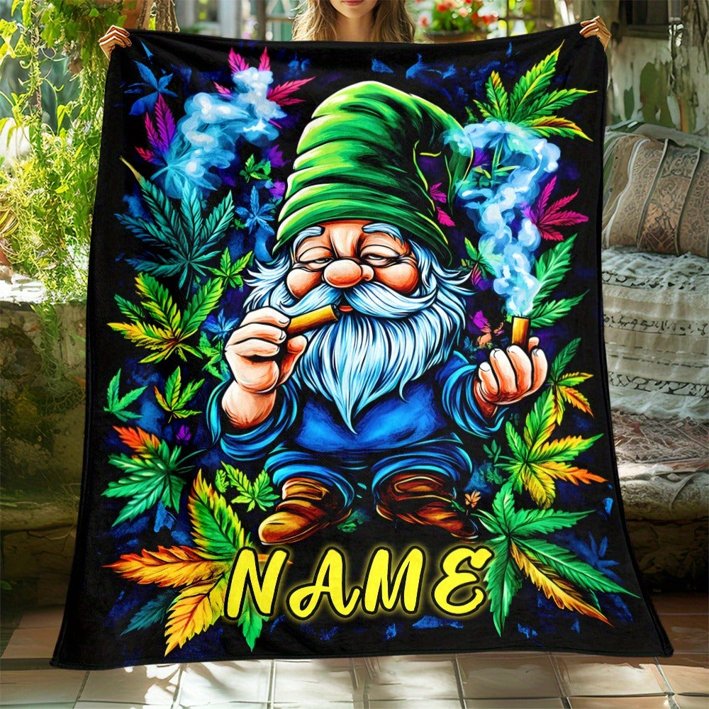 Custom Name Blanket - Whimsical Gnome & Maple Leaves Design