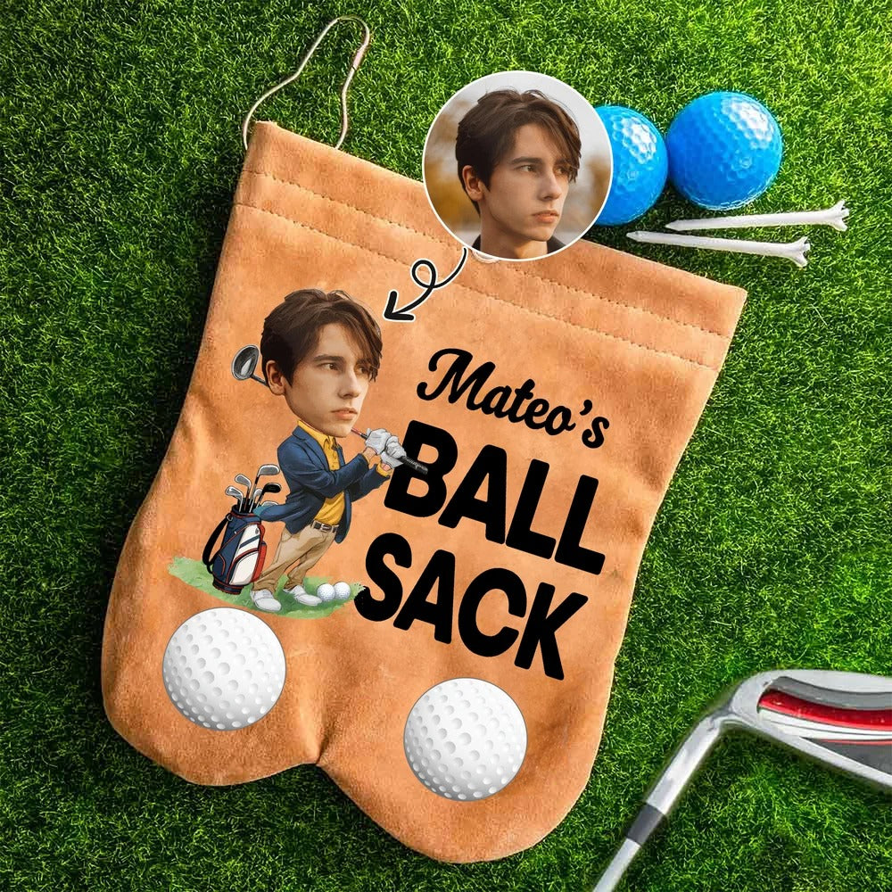 Personalized Cartoon Character Face Photo Suede Golf Ball Bag