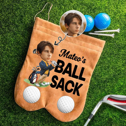 Personalized Cartoon Character Face Photo Suede Golf Ball Bag
