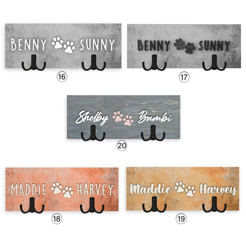 Personalized Dog Wood Leash Holder for 2/ 3 Dogs Raised Paw Name Sign