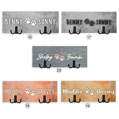 Personalized Dog Wood Leash Holder for 2/ 3 Dogs Raised Paw Name Sign