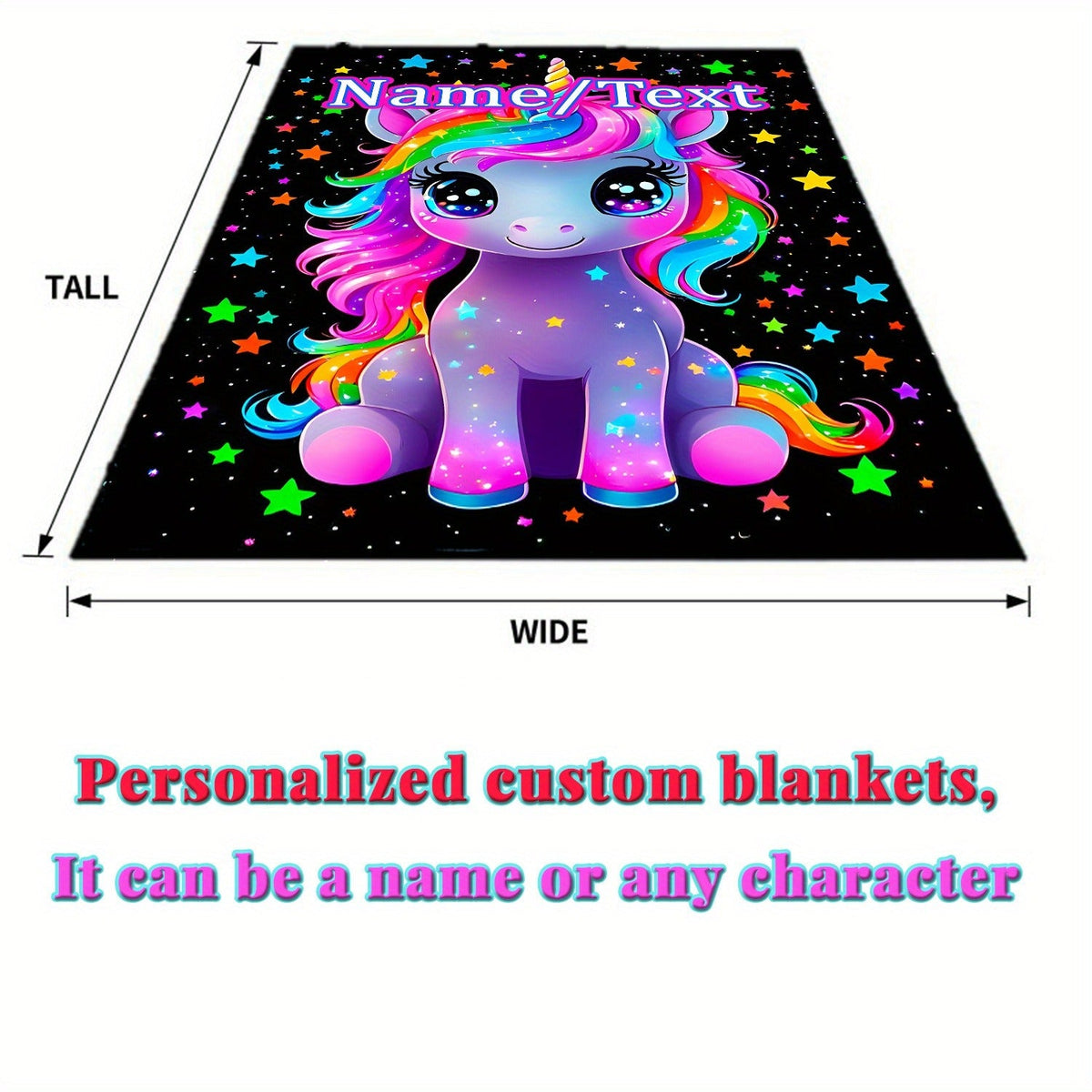 Custom Name, Cartoon Cute Unicorn, Women Like HD Print Blanket