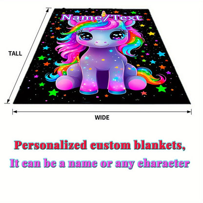 Custom Name, Cartoon Cute Unicorn, Women Like HD Print Blanket