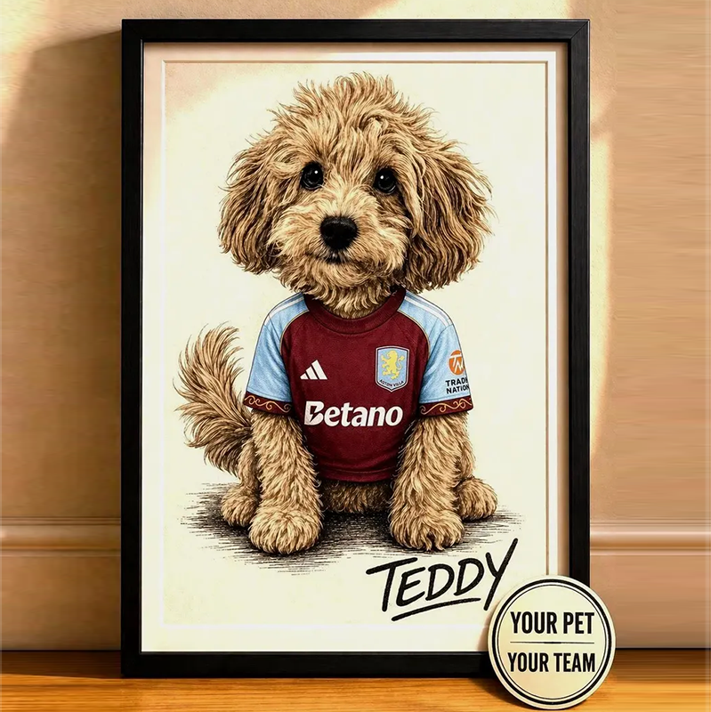 Personalised Pet Portrait in Football Team Shirt | Custom Dog Illustration