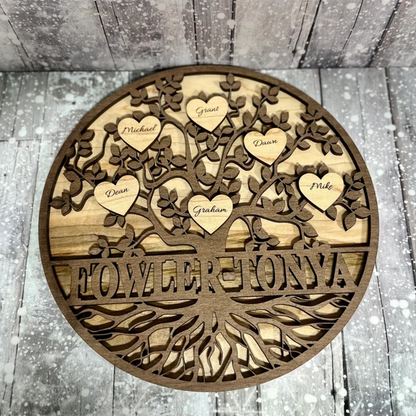 Engraved wood family tree sign, gifts for family, personalized wooden