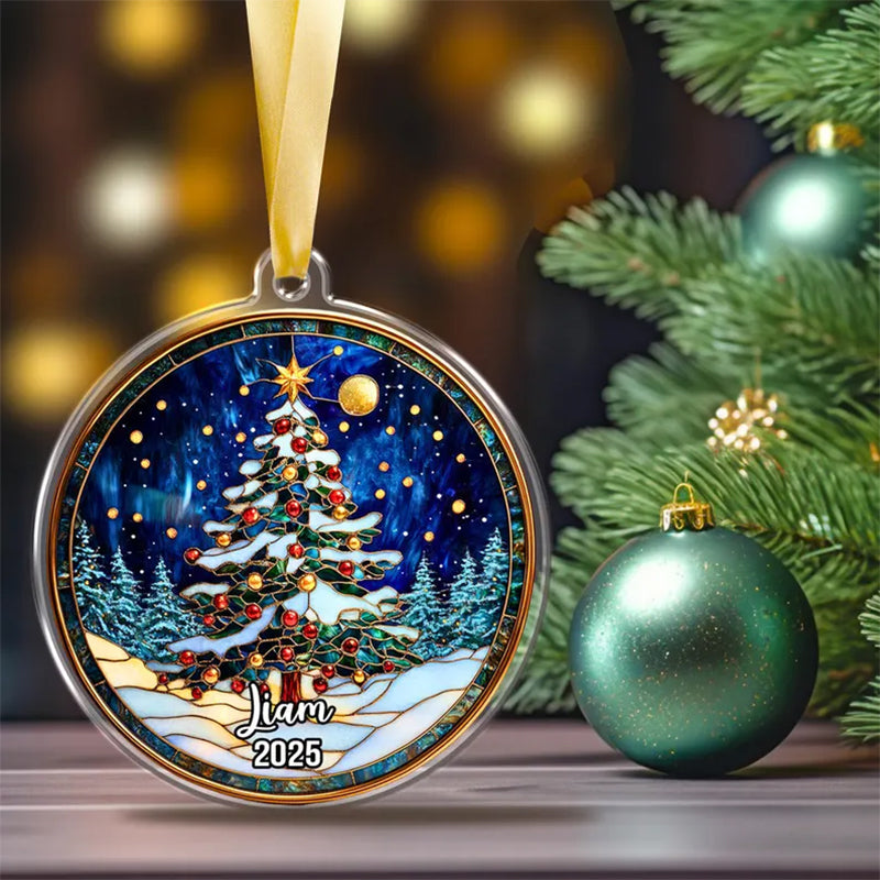 Personalized Christmas Tree Stained Glass Ornament 2025