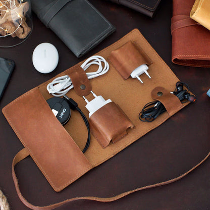 Custom Leather Cord Holder, Personalized Cable Organizer