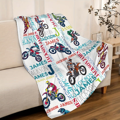 Text Customized Motorcycle Print Fleece Blanket