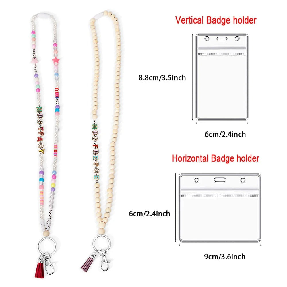 Personalized Colorful Wooden Name Beaded Badge Lanyard ID Card