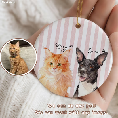 Personalized Pet Memorial Watercolor Ornament from Photo + Name