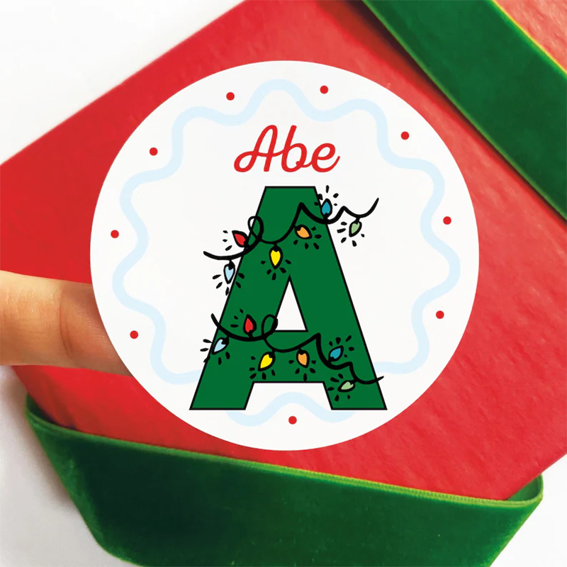 Personalized Christmas Name Tags, Kids Xmas Lights Gift Tags