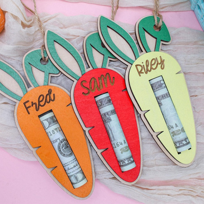 Personalized Easter Carrot Money Holder: Bunny Ear Tag, Cash Gift