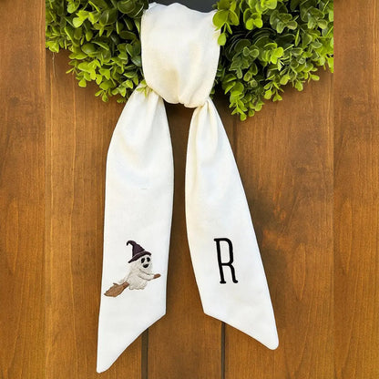 Personalized Ghost Witch Hand Embroidered Halloween Wreath