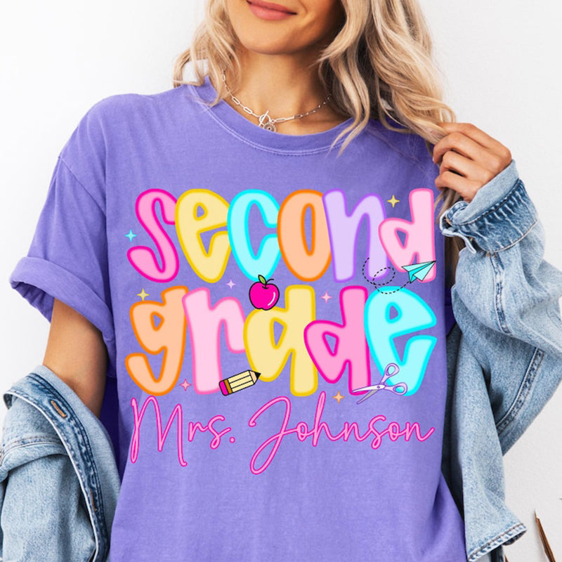 Custom Second Grade Teacher Shirt, Comfort Colors 2nd Grade Teacher Name Shirt