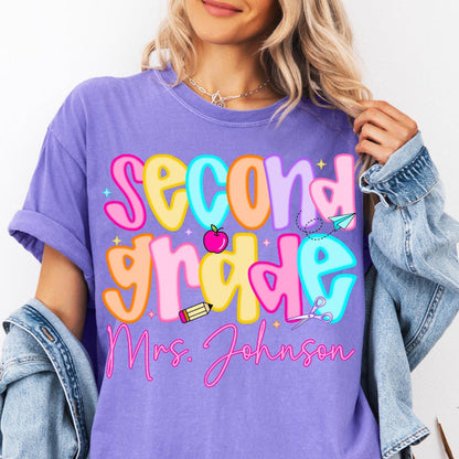 Custom Second Grade Teacher Shirt, Comfort Colors 2nd Grade Teacher Name Shirt
