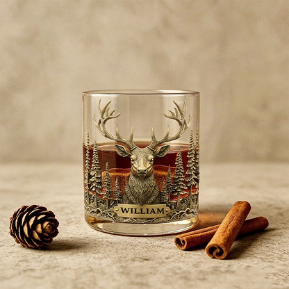 Deer Hunter Whiskey Glass Golden, Personalized Whiskey Glass