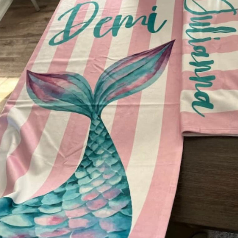 Mermaid Personalized Beach Towel, Mermaid Party Favors, Custom Beach Towel, Mermaid Birthday Gift For Kids, Pool Bachelorette Trip