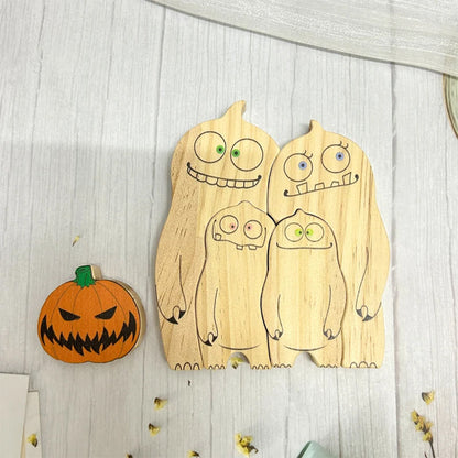 Halloween Cute Ghosts Family Puzzle Wooden Decor,Custom Name Wooden Ghost With Pumpkin