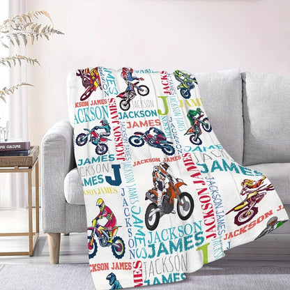 Text Customized Motorcycle Print Fleece Blanket