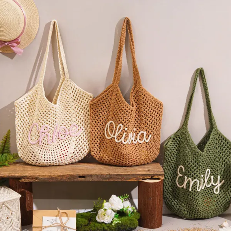 Personalized beach tote bags, Crochet beach bags