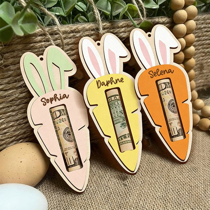 Personalized Easter Carrot Money Holder: Bunny Ear Tag, Cash Gift
