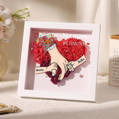 Personalized Mom Flower Shadow Box, Mother's Day Gift, Custom Roses Shadow Box