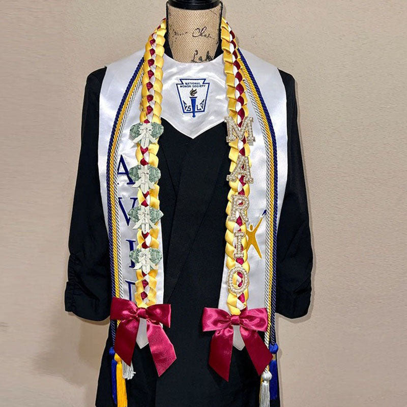 Graduation Lei, 2 Color Double Braid with bows, Personalized Letters & Numbers
