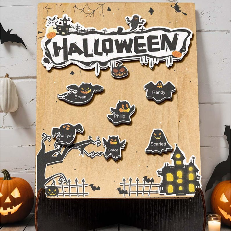 Personalized Ghost Family Sign, Custom Names, Ghost Shape