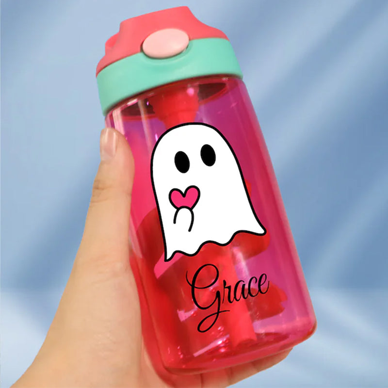 Custom Halloween water bottle with name, Cute Ghost Halloween drinking cup