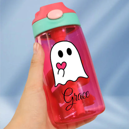 Custom Halloween water bottle with name, Cute Ghost Halloween drinking cup
