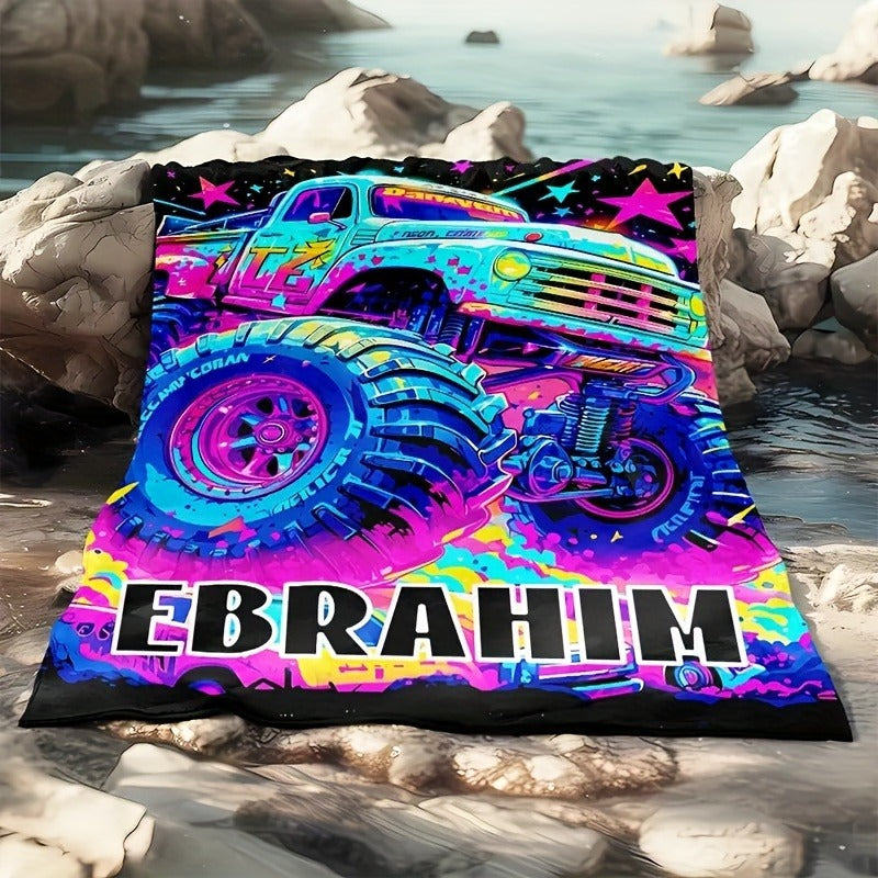 Customized Colorful Monster Truck Print Plush Blanket