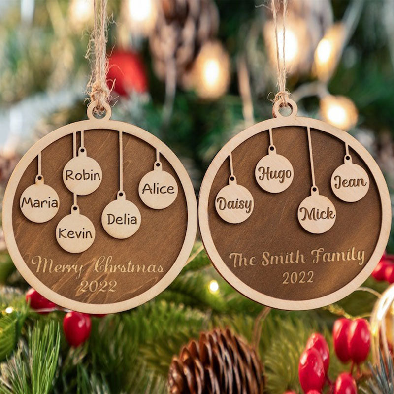 Custom Christmas Ornament,Personalized Family And Pet Ornament,Engraved Wood Ornament,Family And Pet Christmas Gift Decor